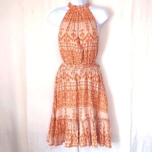 BTFBM Orange White High Neck Tiered Dress Size Small